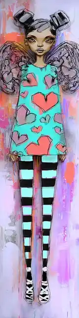 Free angel bookmark featuring an angel wearing a heart shirt